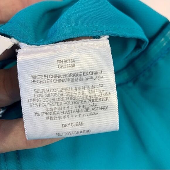 BCBGMAXAZRIA teal blue silk strapless sweetheart sleeveless dress size 8 - Picture 6 of 9